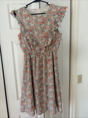 Roolee Mom Nursing Floral Ruffle Sundress in Coral, Blue & Cream